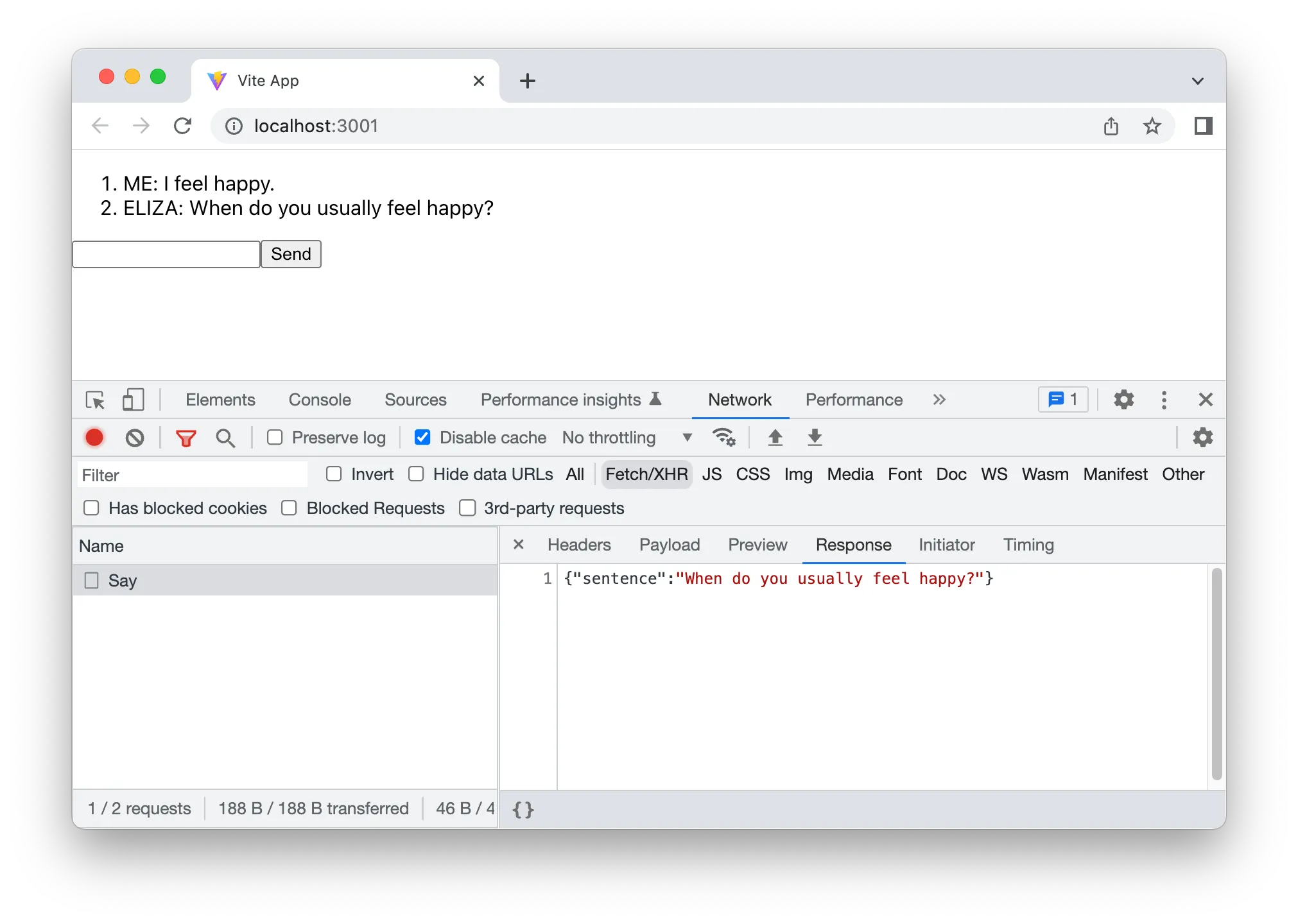 Inspect your network panel to view the JSON Network panel